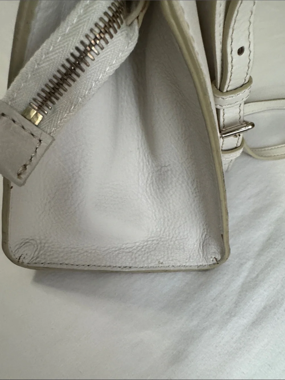 Dooney & Bourke Cream Structured Leather Top-Handle Satchel
